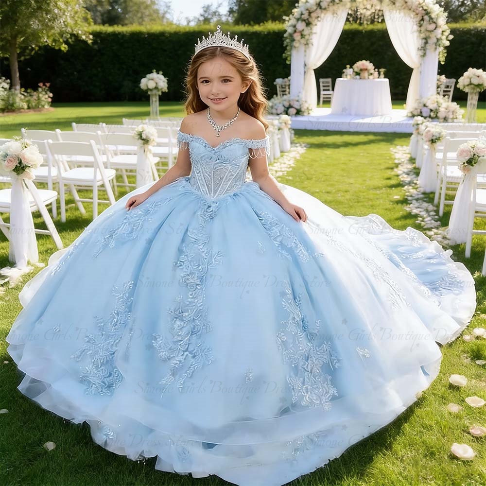 Bridal Sash Ribbon - فستان أميرة للحفلات بذيل طويل أزرق