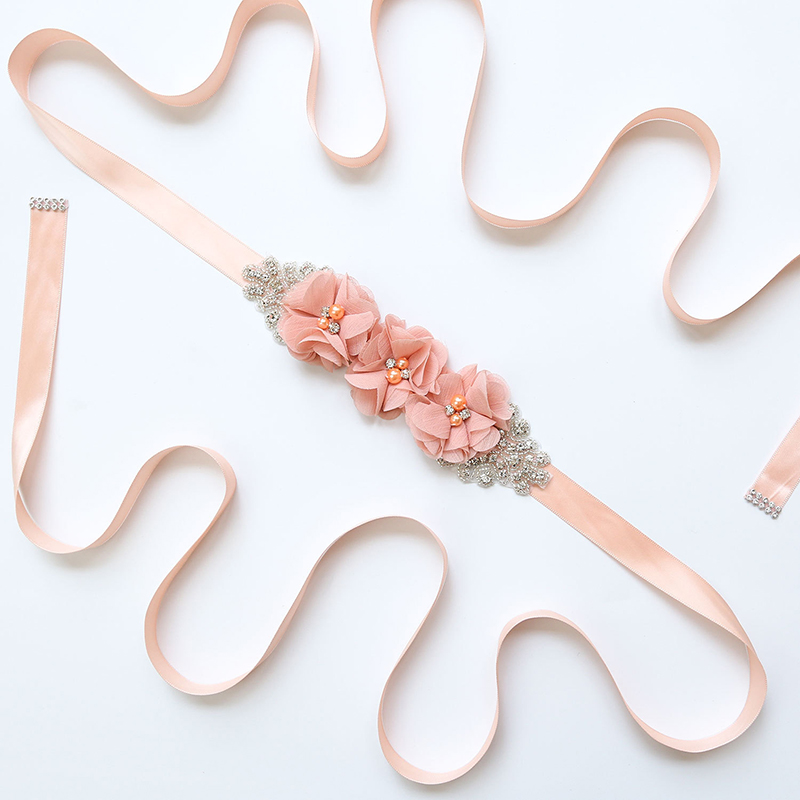 Bridal Sash Ribbon - أحزمة زهور للعروس من قماش الشيفون