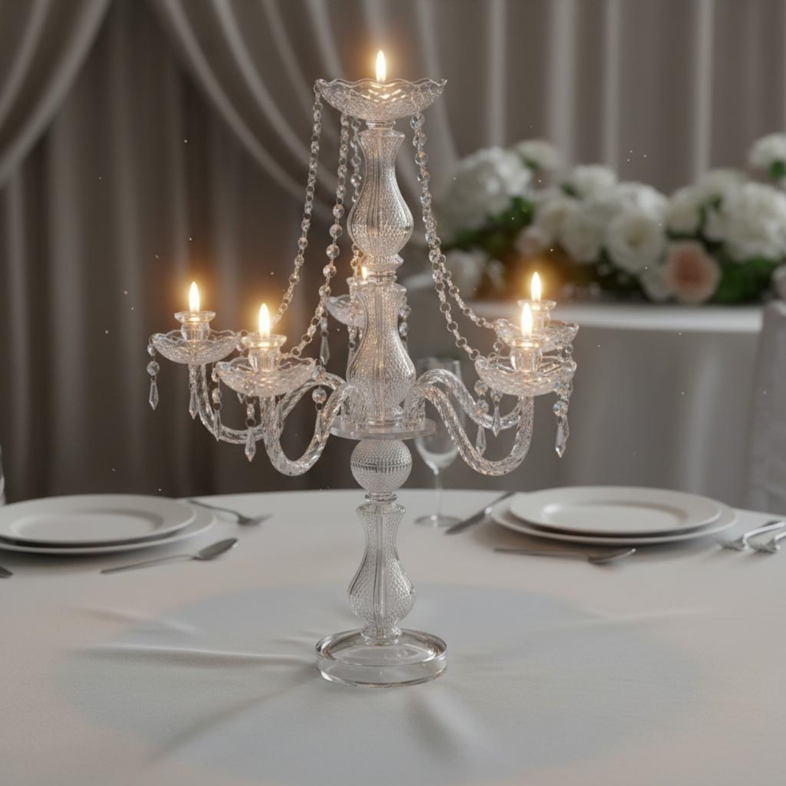 Unity Candle Set - شمعدان كريستال أنيق للزفاف، حامل شموع
