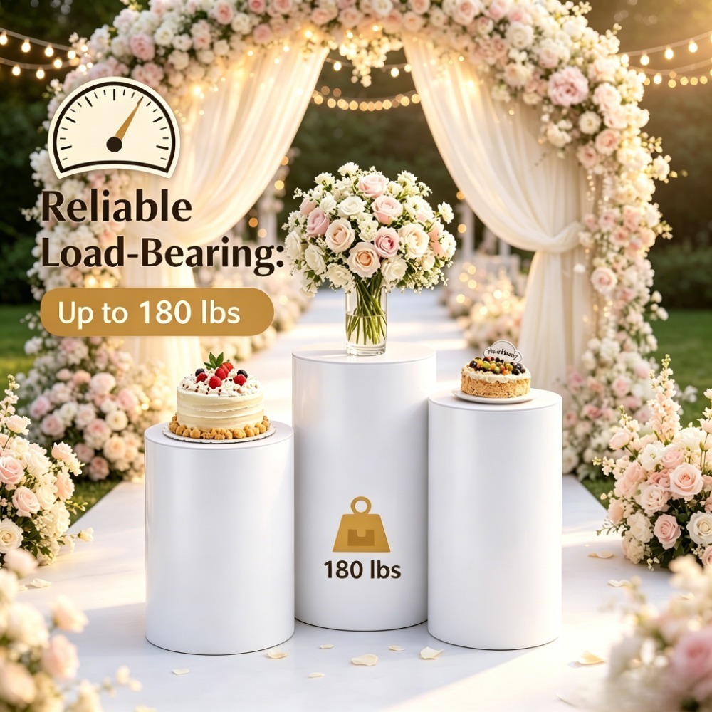 Wedding Cake Supply - 3/5 قطع منحوتات أسطوانية بيضاء، أعمدة