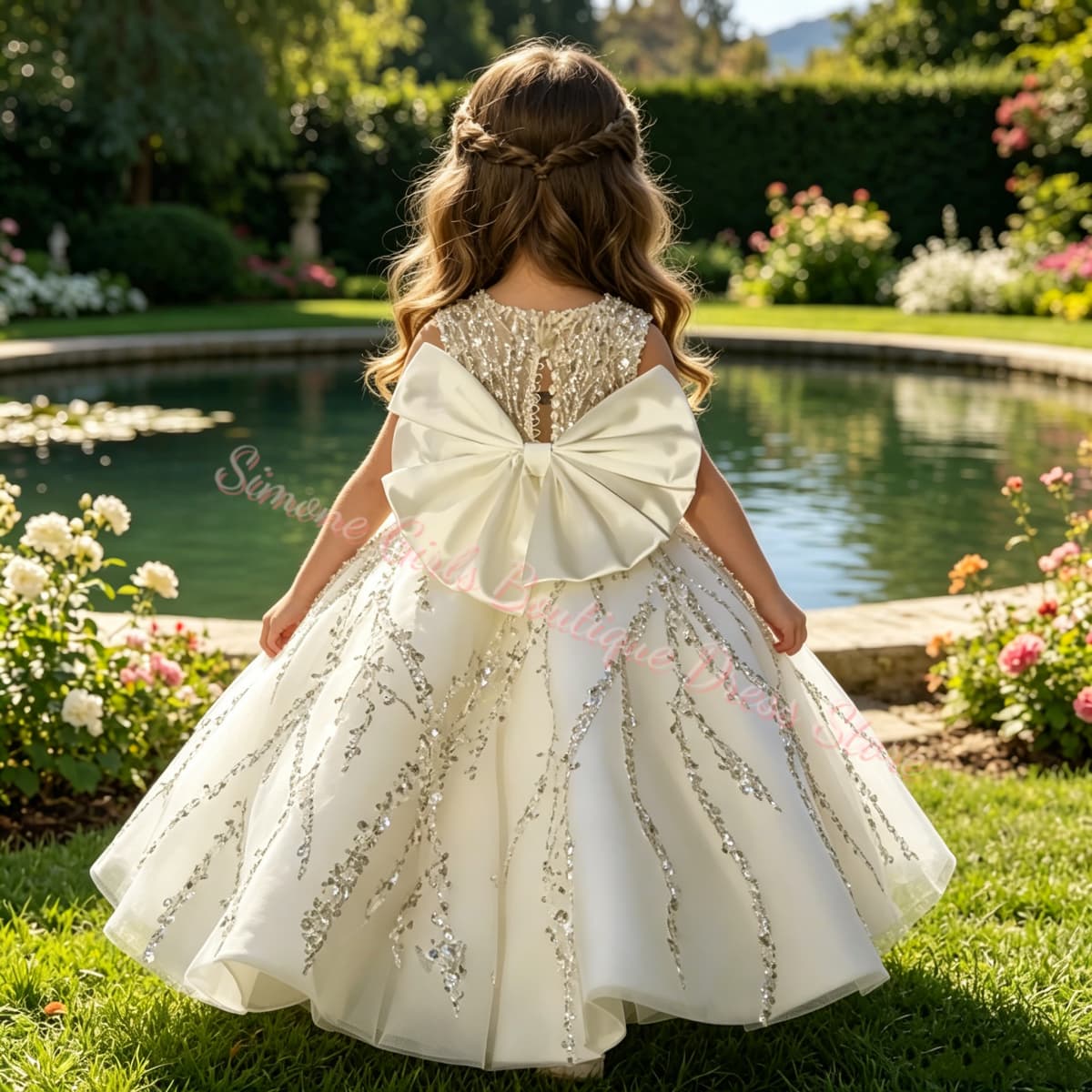 Bridal Sash Ribbon - فستان فتاة الزهور الفاخر المزين بالخرز